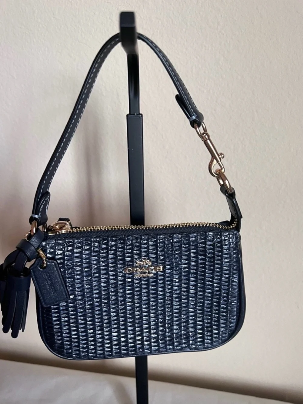 Coach Navy Nolita Woven Leather Small Shoulder Bag NWOT